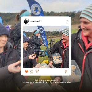Post run celebratory snacks for Lewes AC at 2025 ESSCCL Whitbread Hollow Fixture