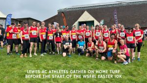 Lewes AC athletes gather on home turf at the start of the 2025 Easter Sunday 10k