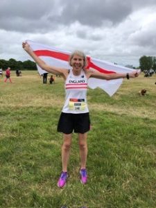 Lewes AC's Karin Divall in England Athletic colours at the Great North 10k