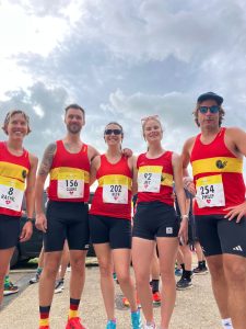 Lewes AC all smiles at the start line of the 2025 Eastbourne 5k