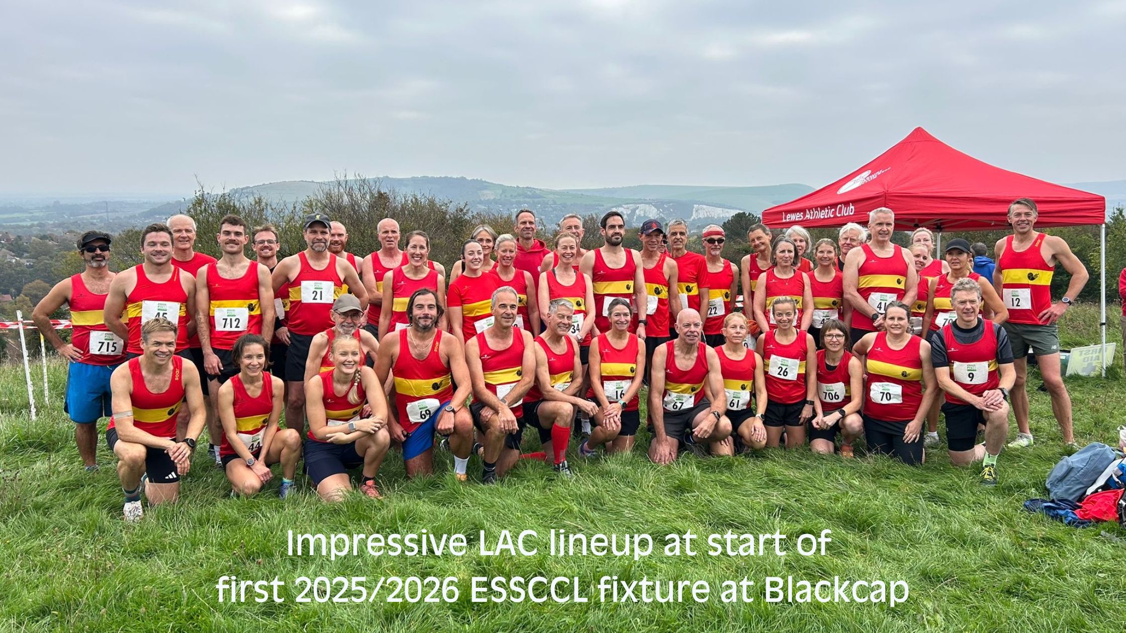 2025/2026 ESSCCL Blackcap Lewes AC team at the start line of the 2025/2026 ESSCCL Blackcap fixture
