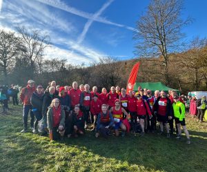 Lewes AC line up after particpating in the 2025 ESSCCL Snape Wood fixture