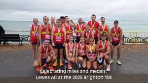 LAC members sporting medals celebrate participating in the 2025 Brighton 10k 