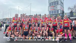 Lewes AC proudly show of medals at 2026 Chichester 10k