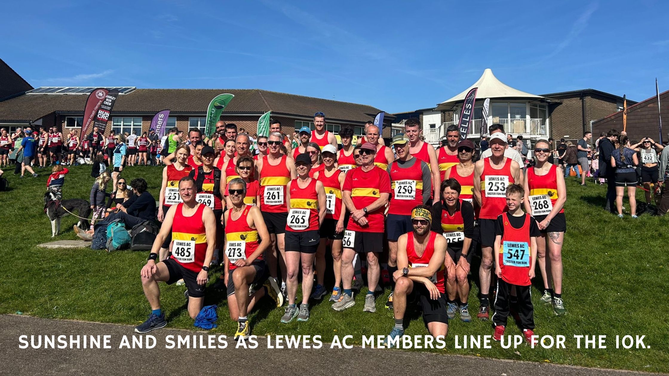 Sunshine and smiles as Lewes AC members line up for the 2026 Easter 10K.