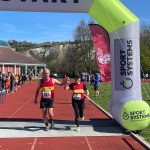 Lewes AC's Adrian and Liz at the finish line of the 2026 Lewes AC Easter 10k