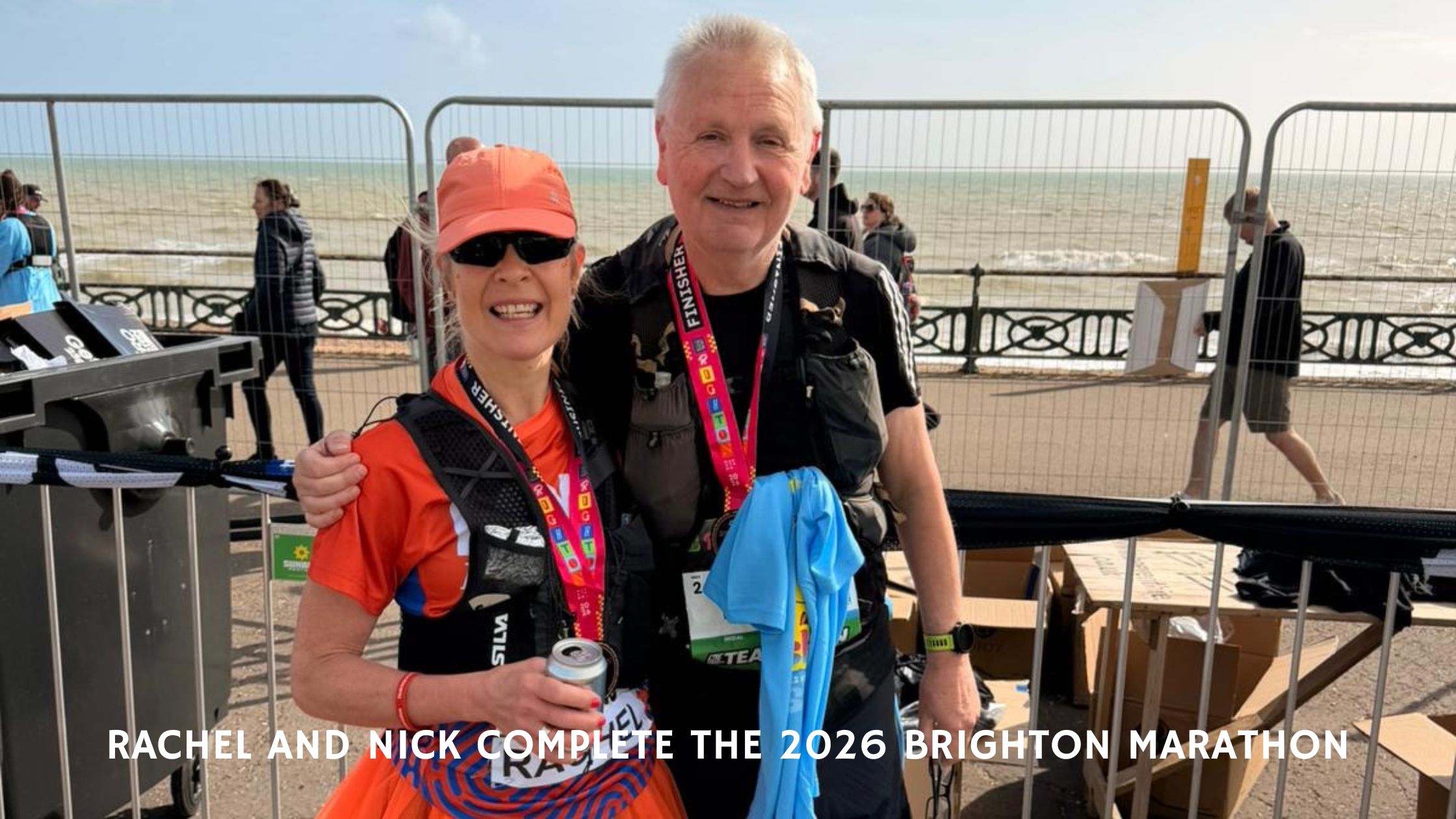 All Smiles as First Time Marathoner Rachel Phillips and LAC coach Nick Williams complete the 2026 Brighton Marathon