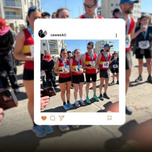Lewes AC's Liv Wise, Emma Gibbs, Reece Clarkand Phillip Stevenson at the 2026 Martello Half Marathon