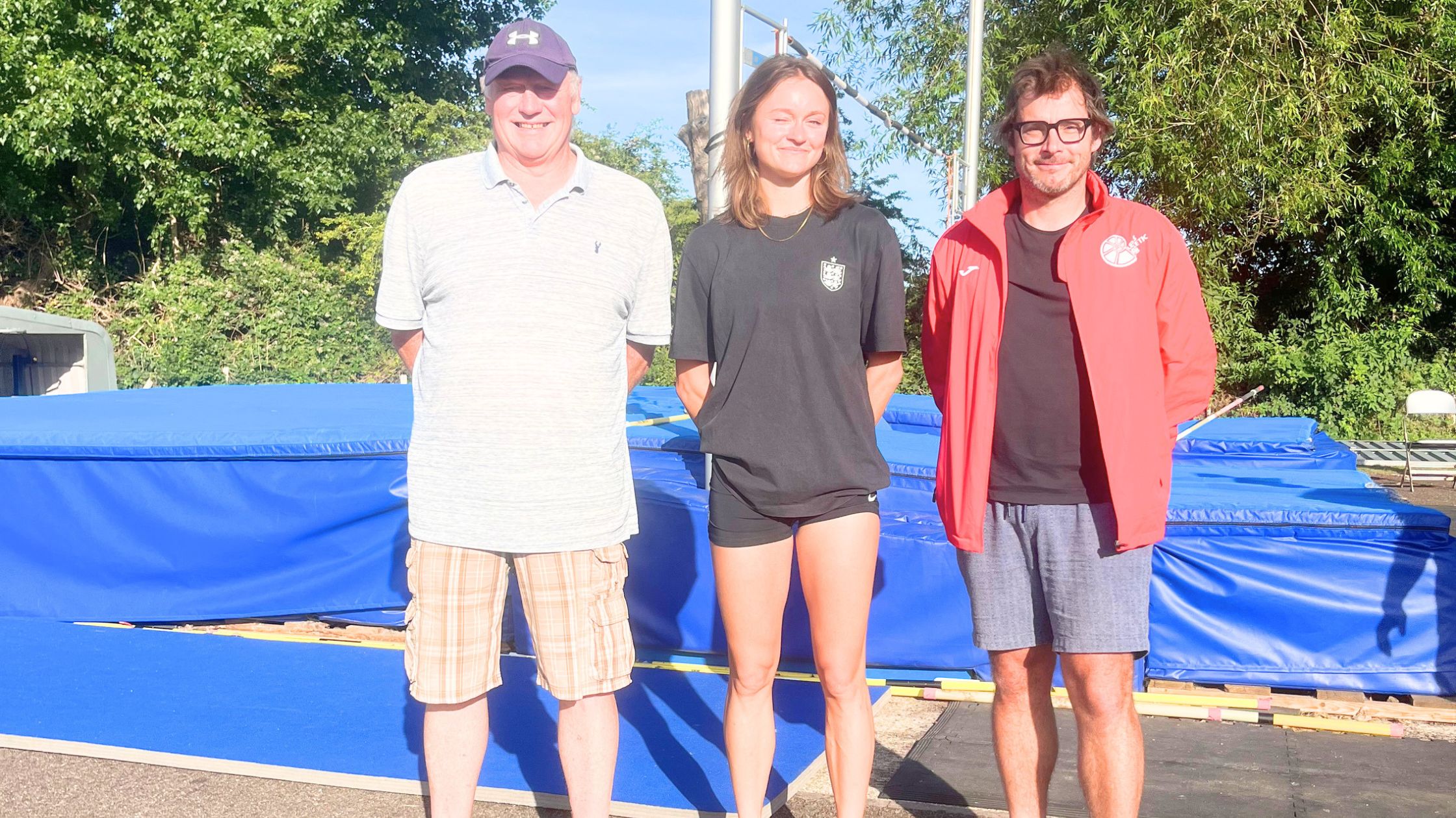 Rick Pilling, founder and lead coach of the Sussex Pole Vault Group at Lewes Athletic Club, British Pole Vault Champion Gemma Tutton, and Lewes Athletic Clun Chair Philip Westbury